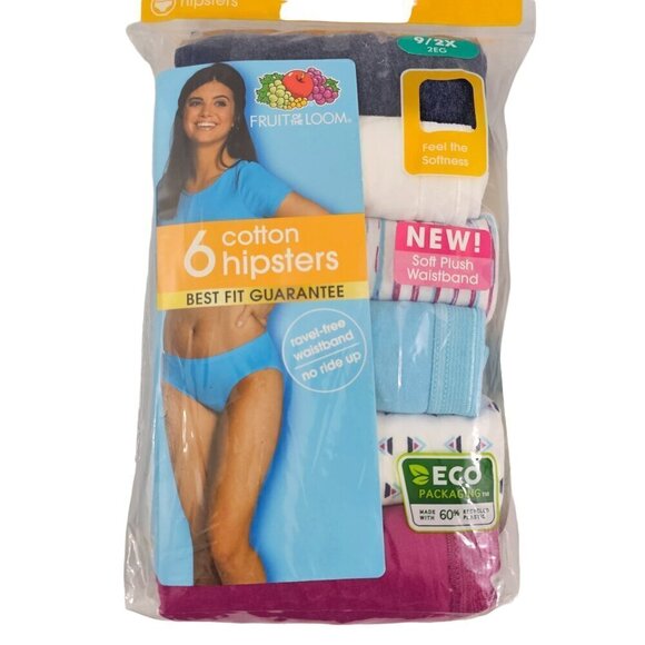 Fruit of The Loom 6-Pack Multi-Color Cotton Hipster Panties – Size 2X(9) NWT - Picture 6 of 9
